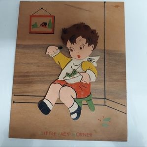 Little Jack Horner Nursery Rhyme Hand Made Wood Square Wall Hanging
